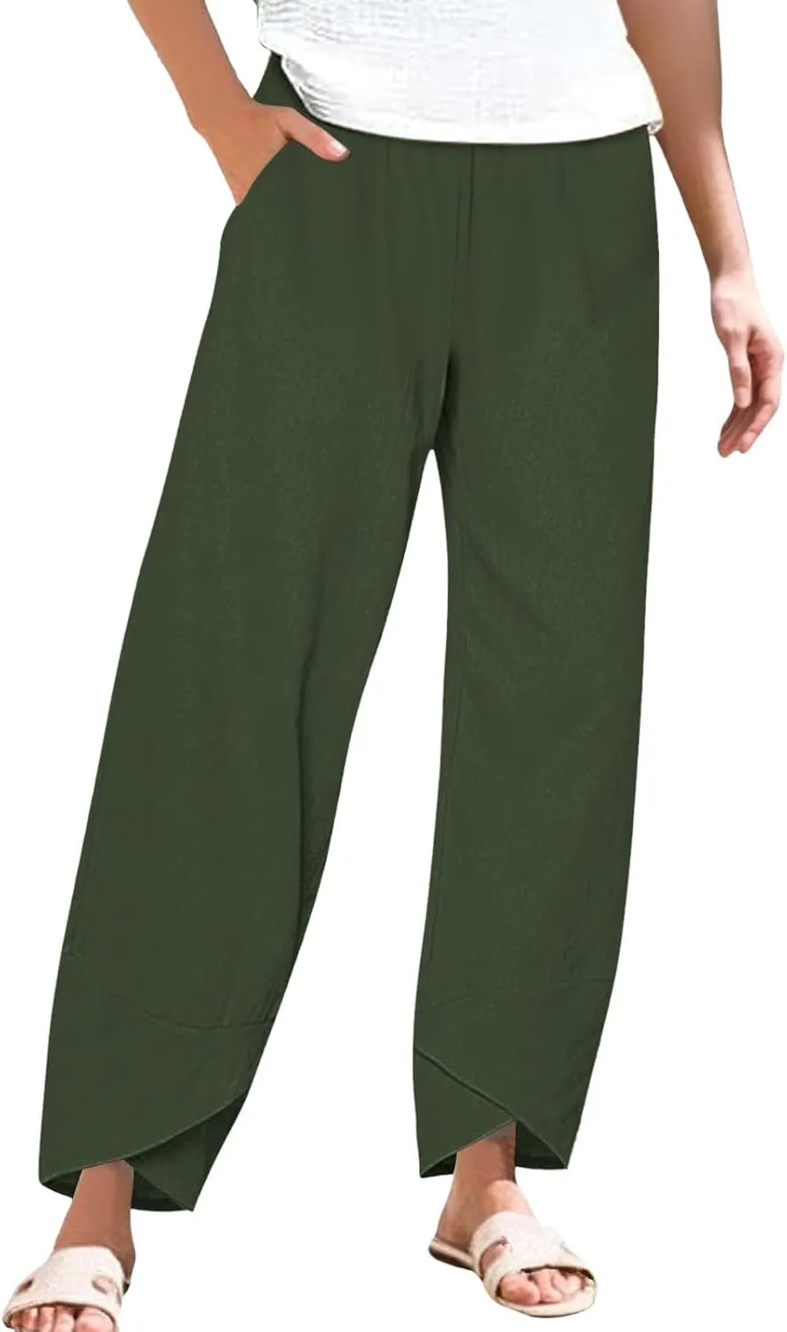 Women's Wide Leg Pants with Pockets Work Pants with Pockets Elastic High Waist Paper Summer Boho Wide Leg High Waist