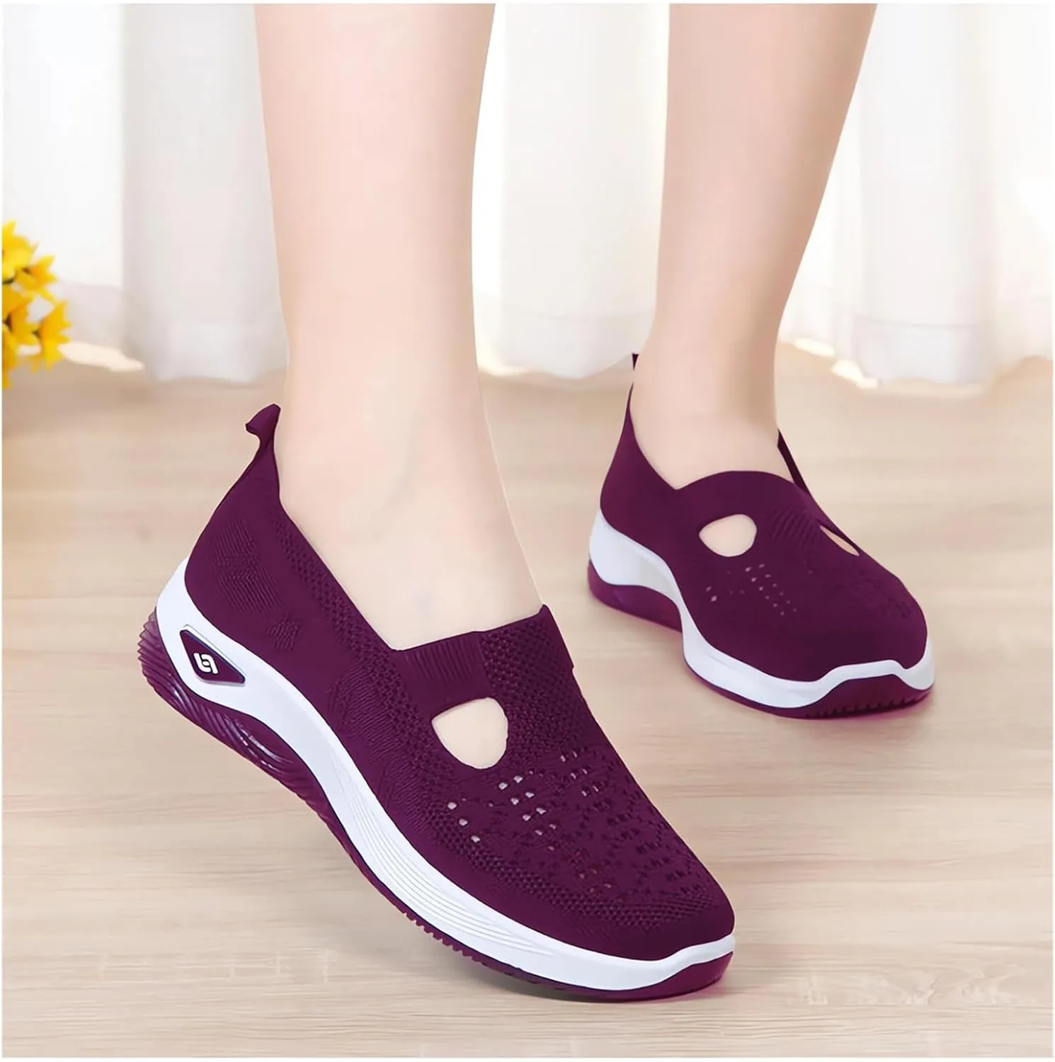 Women's Woven Orthopedic Breathable Soft Shoes Summer Casual Shoes Lightweight Mesh Ballet Nurse Slippers Diabetic Memory Foam Shoes Arch Support Slip in Walking Sneakers