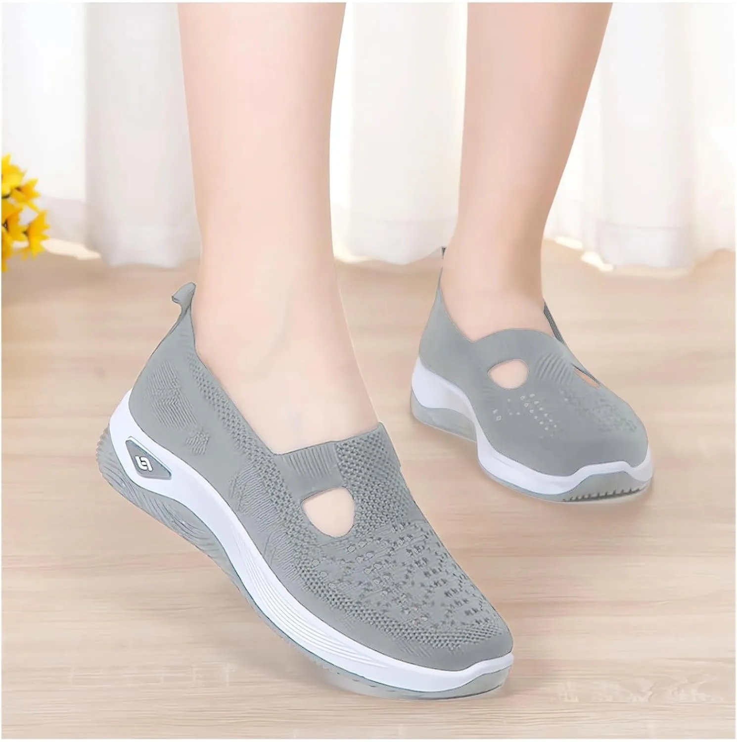 Women's Woven Orthopedic Breathable Soft Shoes Summer Casual Shoes Lightweight Mesh Ballet Nurse Slippers Diabetic Memory Foam Shoes Arch Support Slip in Walking Sneakers