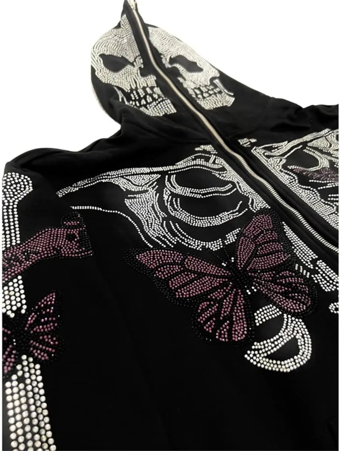 Womens Y2K Zip Up Hoodie Men Long Sleeve Rhinestone Graphic Sweatshirts Halloween Oversized Goth Jacket Streetwear