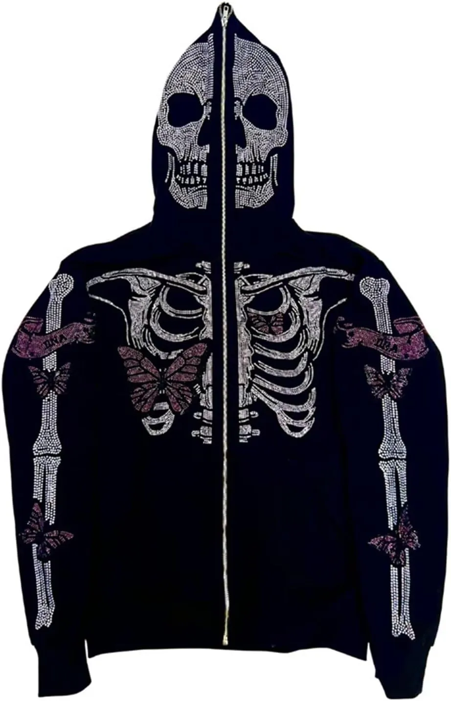 Womens Y2K Zip Up Hoodie Men Long Sleeve Rhinestone Graphic Sweatshirts Halloween Oversized Goth Jacket Streetwear