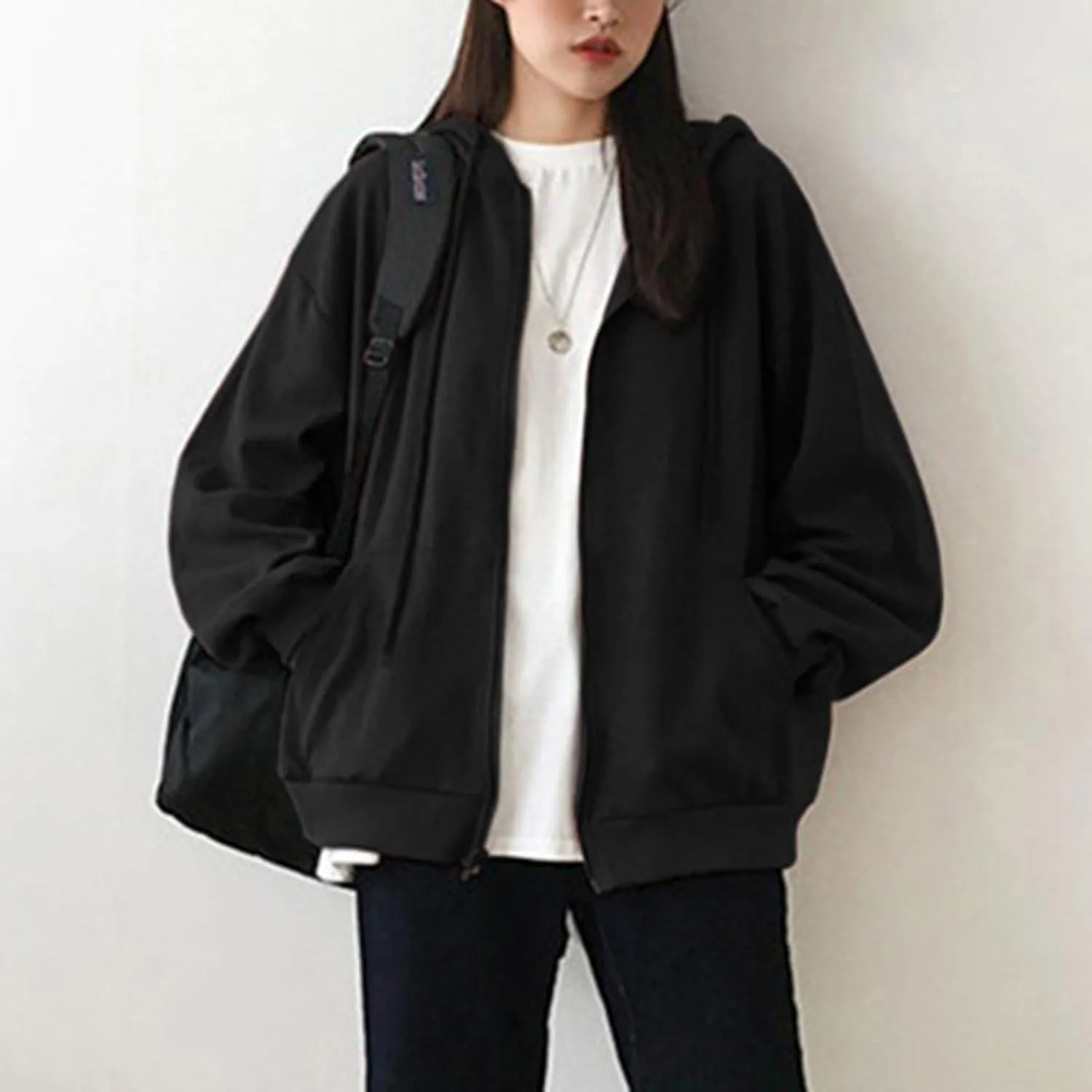 Womens Zip Up Hoodie Plus Size Oversized Grunge Aesthetic Y2K Hoodie for Teen Girls Fashion Loose Fit Sweatshirts