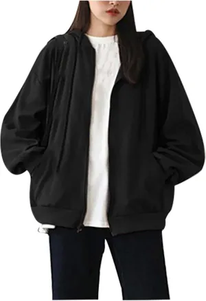 Womens Zip Up Hoodie Plus Size Oversized Grunge Aesthetic Y2K Hoodie for Teen Girls Fashion Loose Fit Sweatshirts