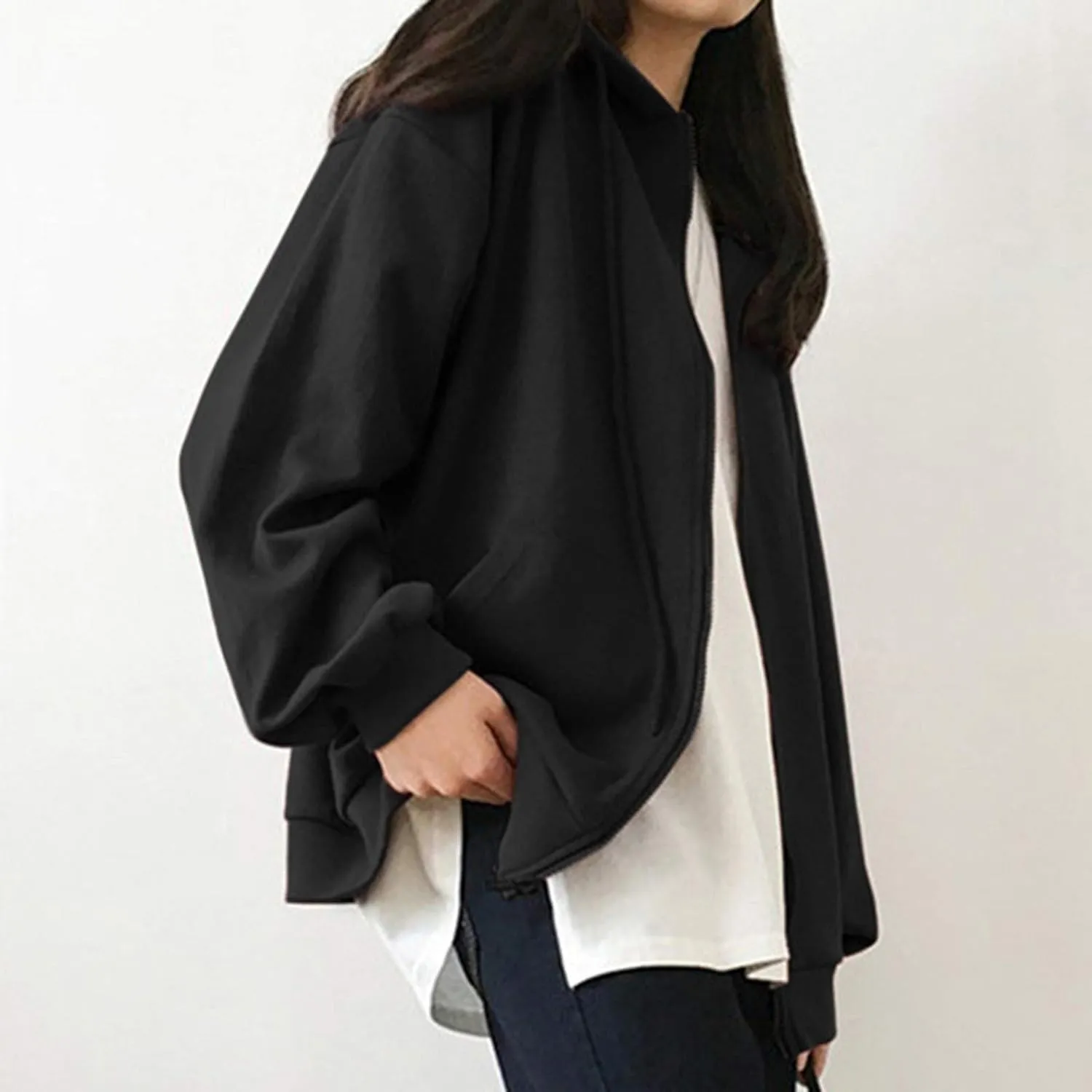 Womens Zip Up Hoodie Plus Size Oversized Grunge Aesthetic Y2K Hoodie for Teen Girls Fashion Loose Fit Sweatshirts