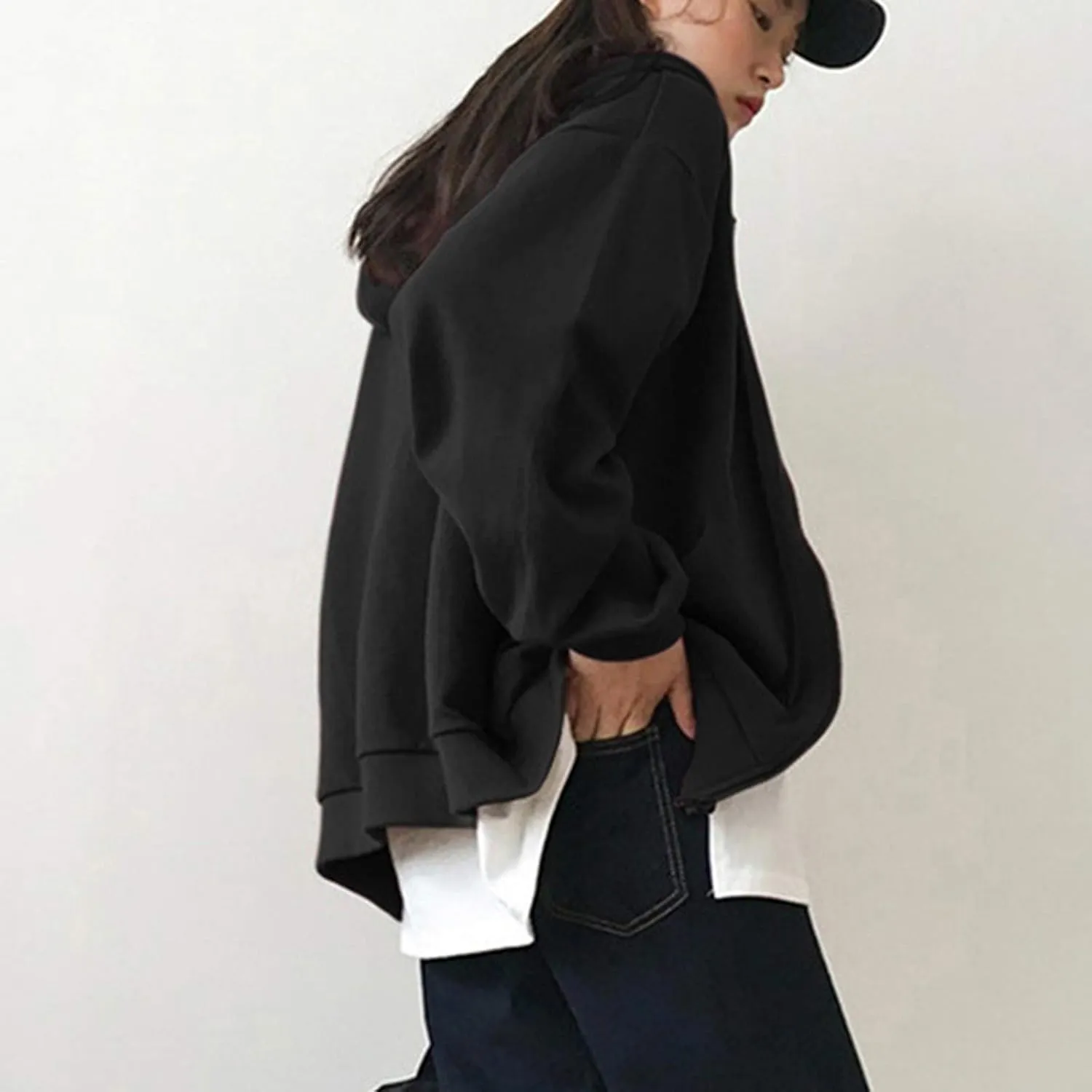 Womens Zip Up Hoodie Plus Size Oversized Grunge Aesthetic Y2K Hoodie for Teen Girls Fashion Loose Fit Sweatshirts