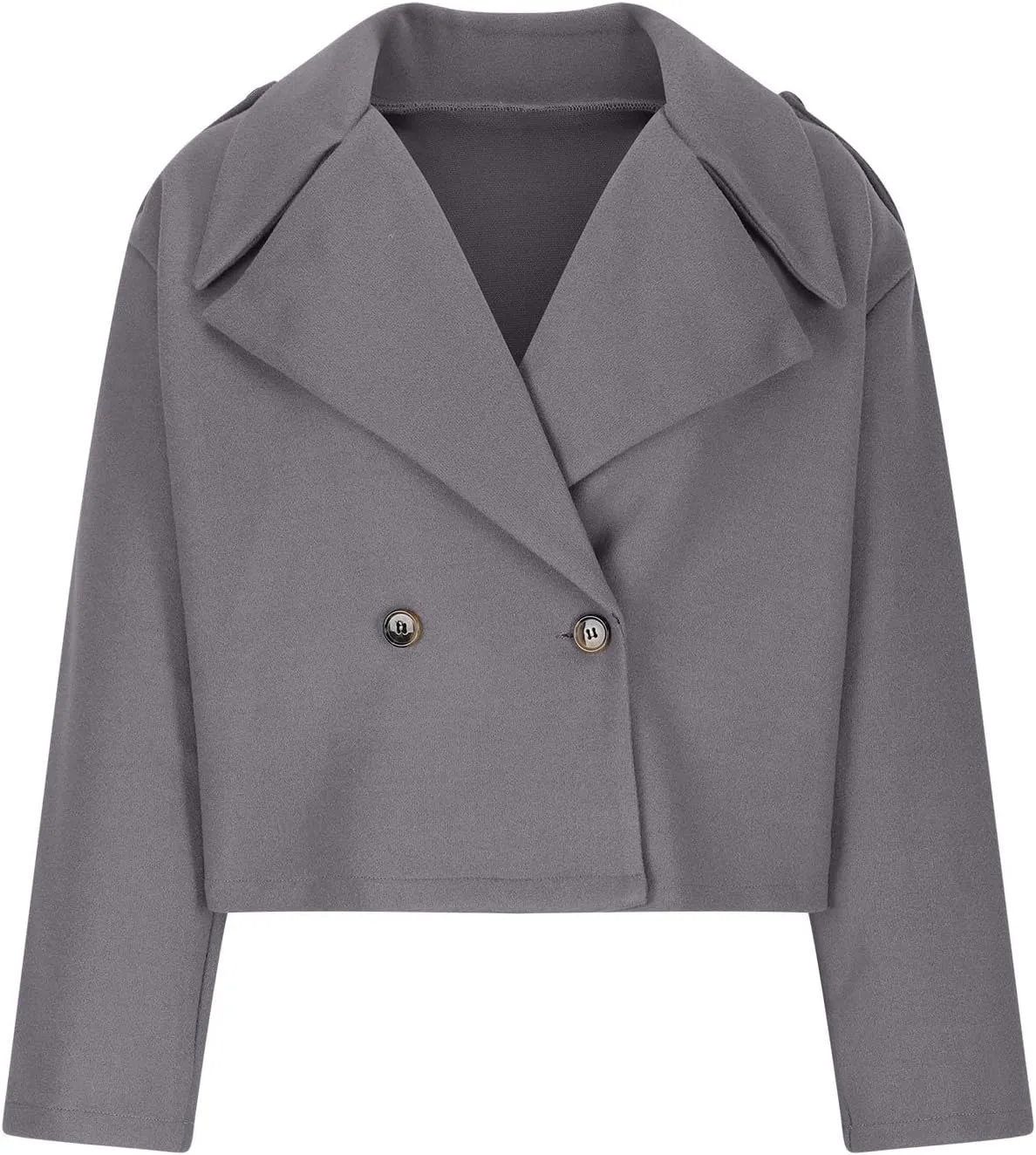 XUNRYAN Womens Classic Trench Coat Cropped Notch Lapel Wool-Blend Jacket Casual Button Peacoat Winter Fall Fashion Outerwear