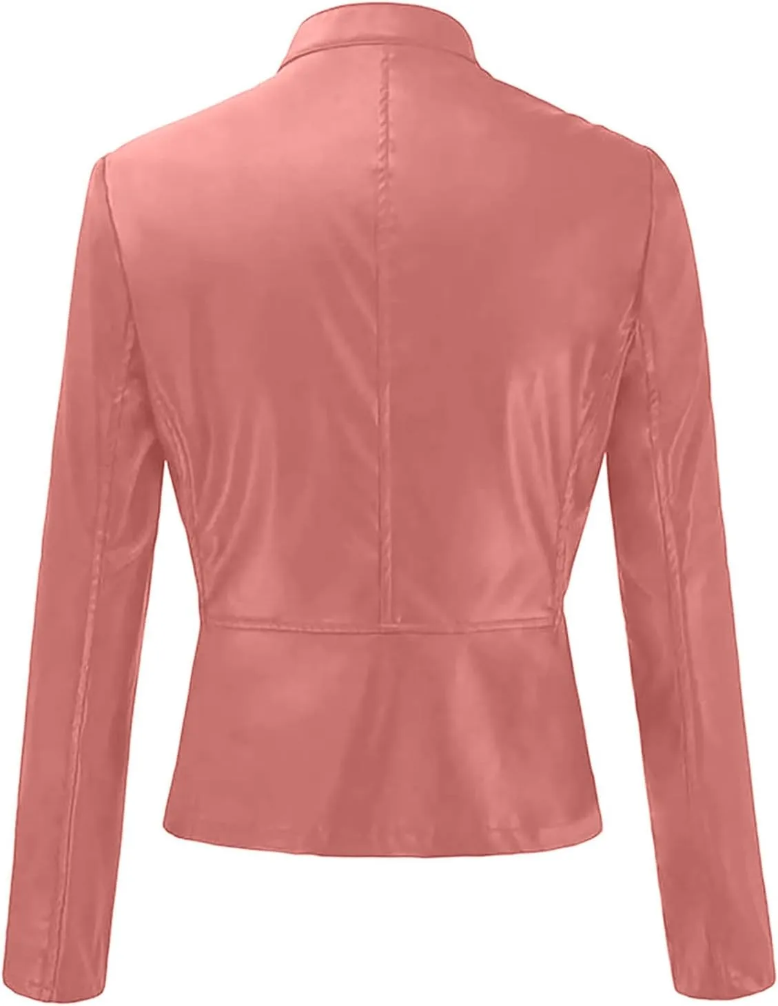 XUNRYAN Women's Cropped Fashion Faux Leather Jackets Lightweight Full Zip Up Slim Fit Short PU Coat in Solid