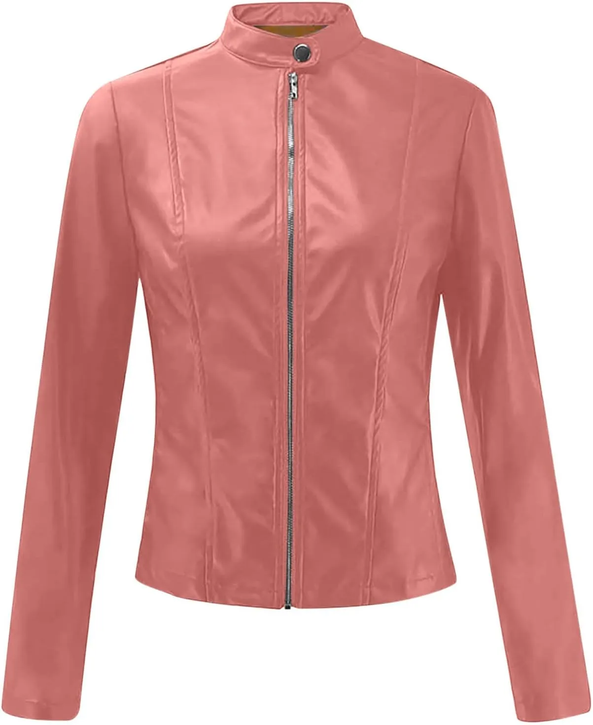 XUNRYAN Women's Cropped Fashion Faux Leather Jackets Lightweight Full Zip Up Slim Fit Short PU Coat in Solid