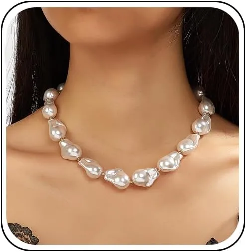 Y 14K Gold Plated Pearl Necklace - Dainty Gold Beaded Pearl Choker Chain Necklace for Women - Prom, Wedding, Bridal, Bridesmaid Jewelry