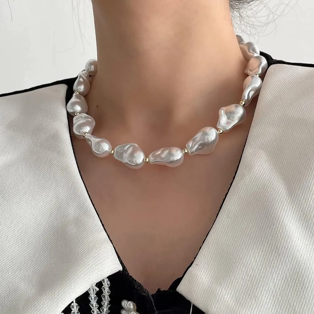 Y 14K Gold Plated Pearl Necklace - Dainty Gold Beaded Pearl Choker Chain Necklace for Women - Prom, Wedding, Bridal, Bridesmaid Jewelry