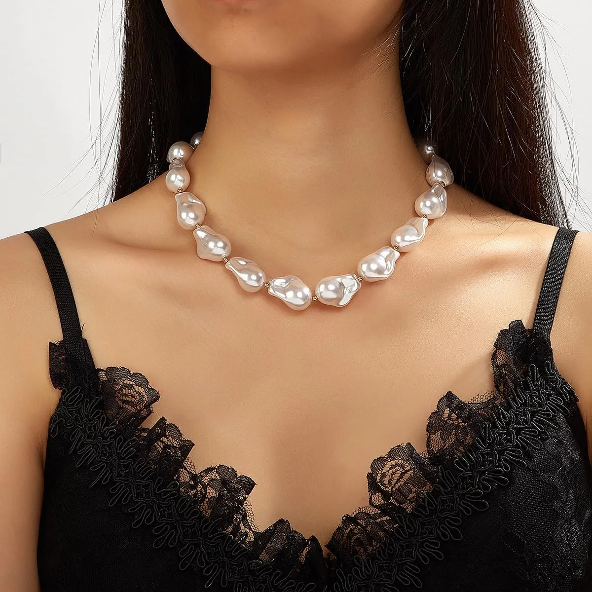 Y 14K Gold Plated Pearl Necklace - Dainty Gold Beaded Pearl Choker Chain Necklace for Women - Prom, Wedding, Bridal, Bridesmaid Jewelry