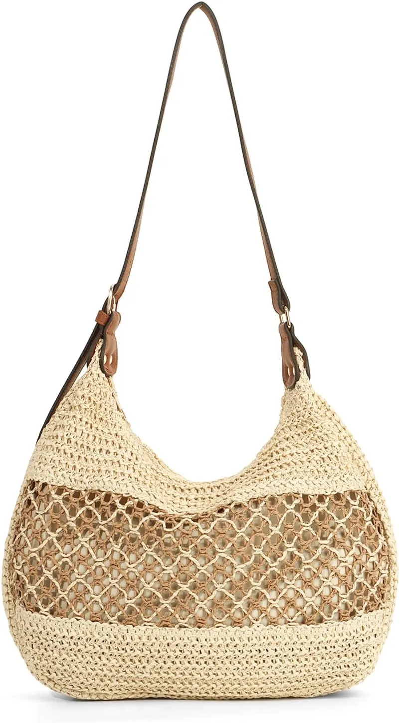 Ynport Straw Rattan Beach Bag Woven Shoulder Bag Tote Bag Hobo Underarm Handbag for Everyday Travel