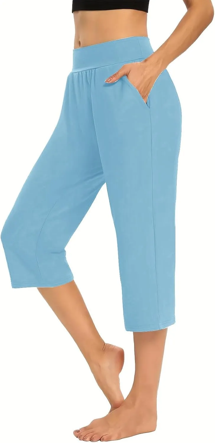 Yoga Capri Pants for Women High Waisted Loose Fitting Capri Wide Leg Pants Capri Pants for Dressy Casual Sweat Capris