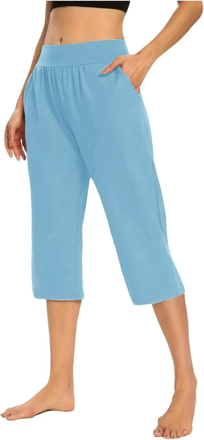 Yoga Capri Pants for Women High Waisted Loose Fitting Capri Wide Leg Pants Capri Pants for Dressy Casual Sweat Capris