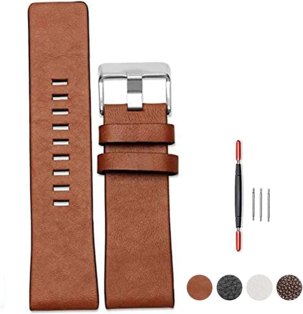 ZHUOLEI Diesel Calfskin Leather Watch Band Litchi Pattern Strap with Tool 22mm 24mm 26mm 28mm 30mm Replacement for Men's Diesel Watches