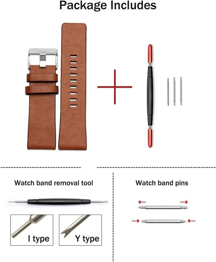 ZHUOLEI Diesel Calfskin Leather Watch Band Litchi Pattern Strap with Tool 22mm 24mm 26mm 28mm 30mm Replacement for Men's Diesel Watches