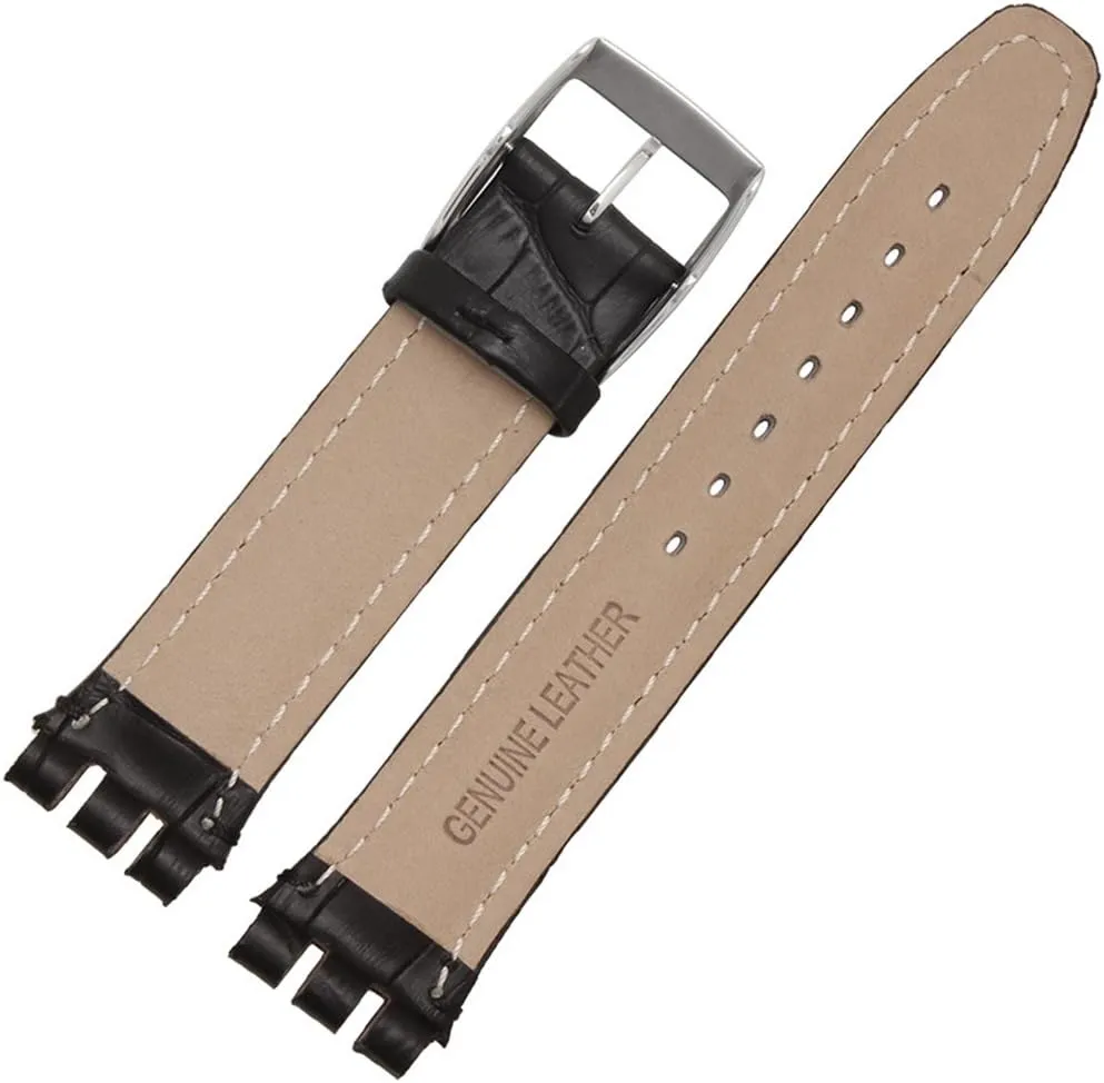 ZHUOLEI Swatch Alligator Grain Cow Leather Stainless Steel Buckle Watch Band Strap with Tool Watch Width 17mm 9mm Replacement for Men's Swatch Watches