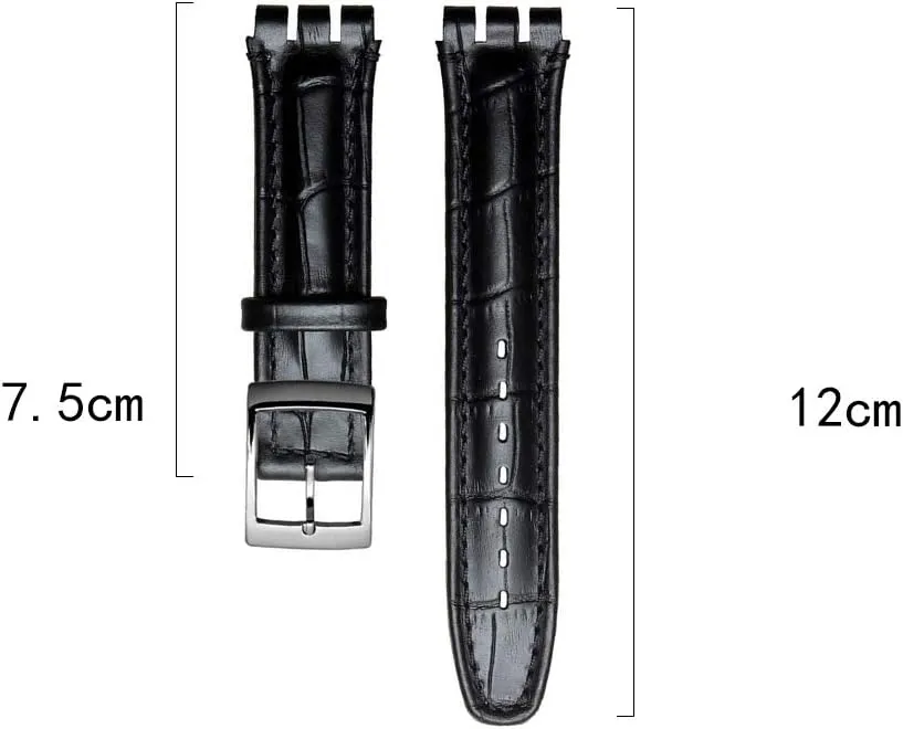 ZHUOLEI Swatch Alligator Grain Cow Leather Stainless Steel Buckle Watch Band Strap with Tool Watch Width 17mm 9mm Replacement for Men's Swatch Watches
