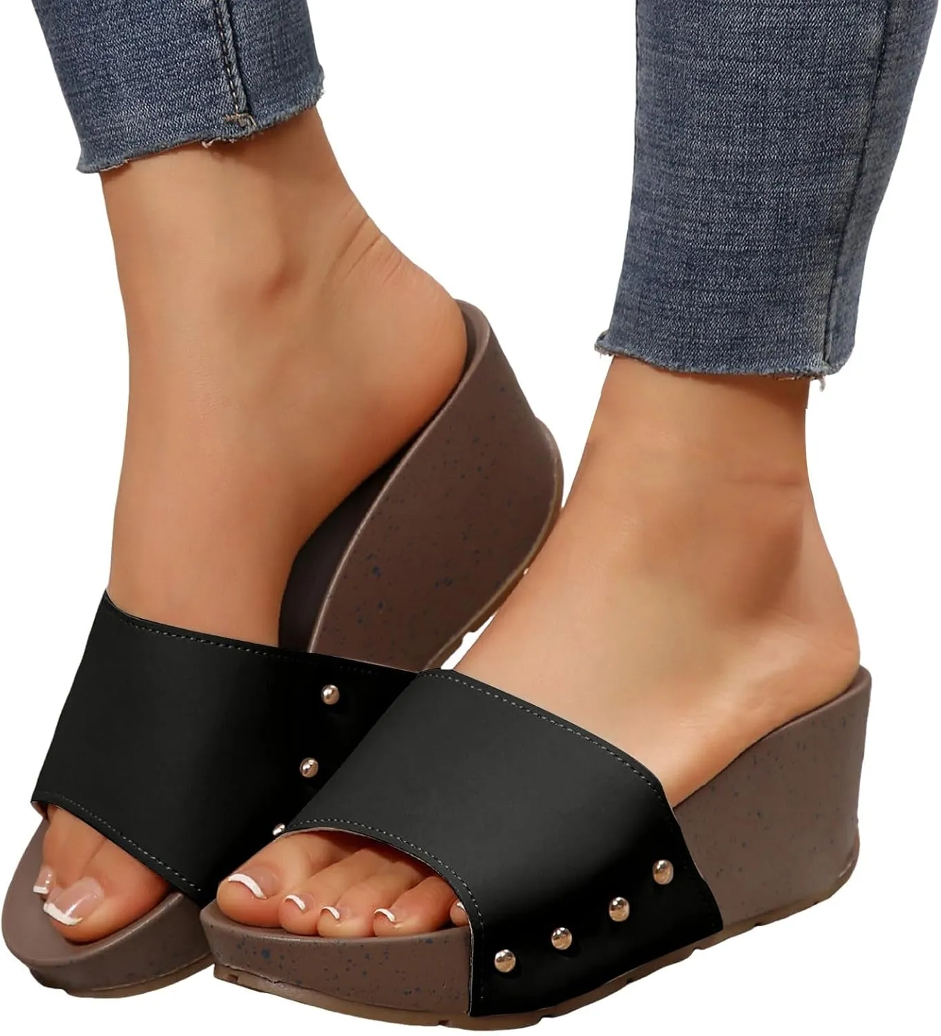 ZSpzx Summer Sandals for Women 2025,Orthopedic Wedge Dressy Comfortable Platform Leopard Open Toe Non Slip-on Slides Beach Orthotic Cushion Casual Womens Slide Plantar Fasciitis Walking Shoes