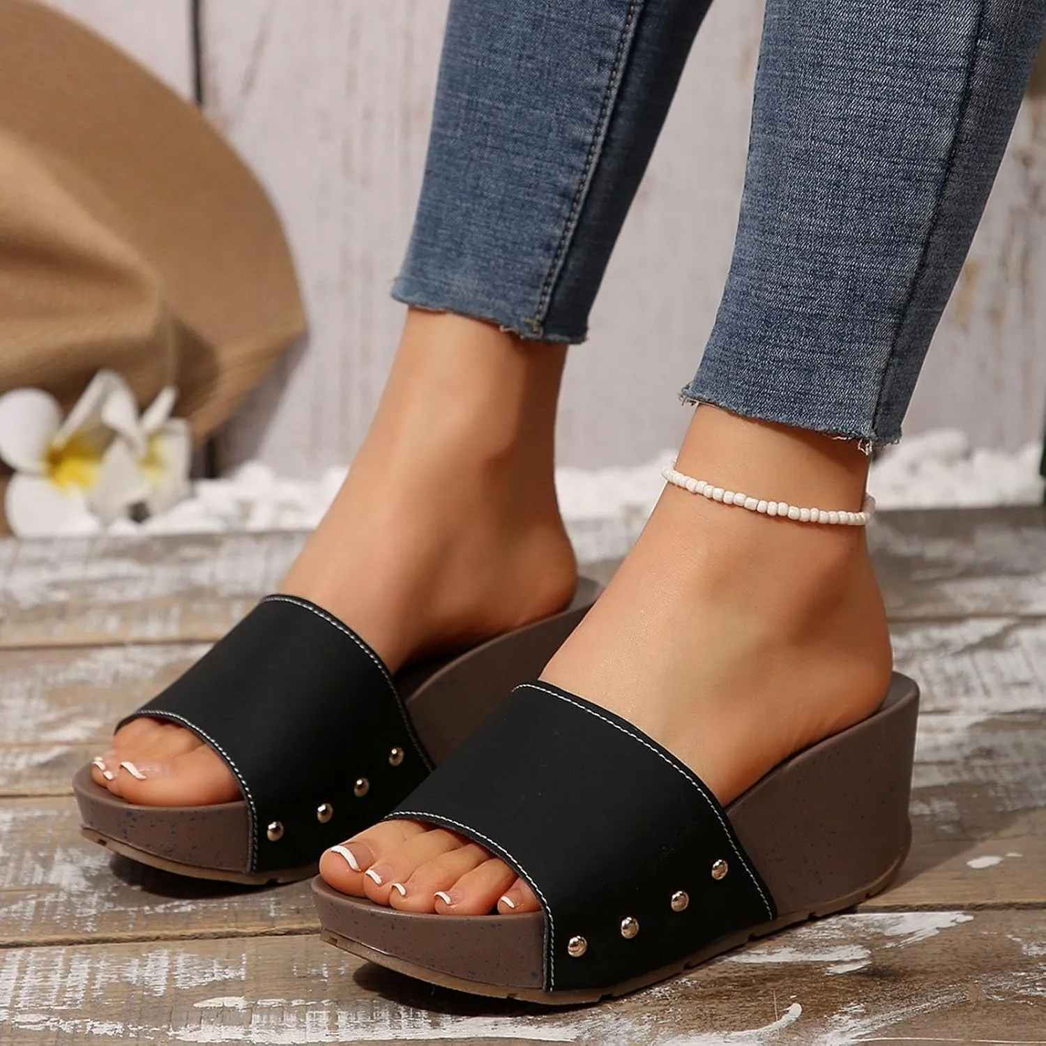 ZSpzx Summer Sandals for Women 2025,Orthopedic Wedge Dressy Comfortable Platform Leopard Open Toe Non Slip-on Slides Beach Orthotic Cushion Casual Womens Slide Plantar Fasciitis Walking Shoes