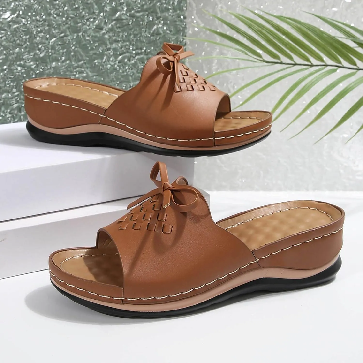 ZSpzx Summer Sandals For Women 2025,Women's Slide Sandals,Womens Comfortable Wedge Slip On Arch Support Slides Orthotic Walking Orthopedic Knot Casual Straps Slip-On Plantar Fasciitis Bunion Sandal