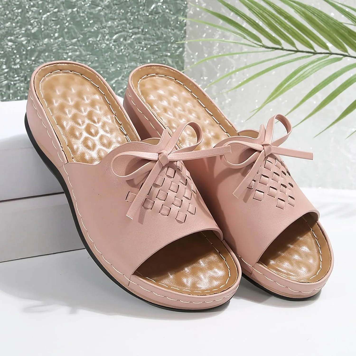 ZSpzx Summer Sandals For Women 2025,Women's Slide Sandals,Womens Comfortable Wedge Slip On Arch Support Slides Orthotic Walking Orthopedic Knot Casual Straps Slip-On Plantar Fasciitis Bunion Sandal