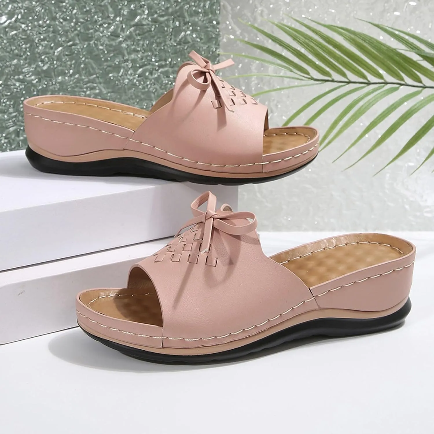 ZSpzx Summer Sandals For Women 2025,Women's Slide Sandals,Womens Comfortable Wedge Slip On Arch Support Slides Orthotic Walking Orthopedic Knot Casual Straps Slip-On Plantar Fasciitis Bunion Sandal