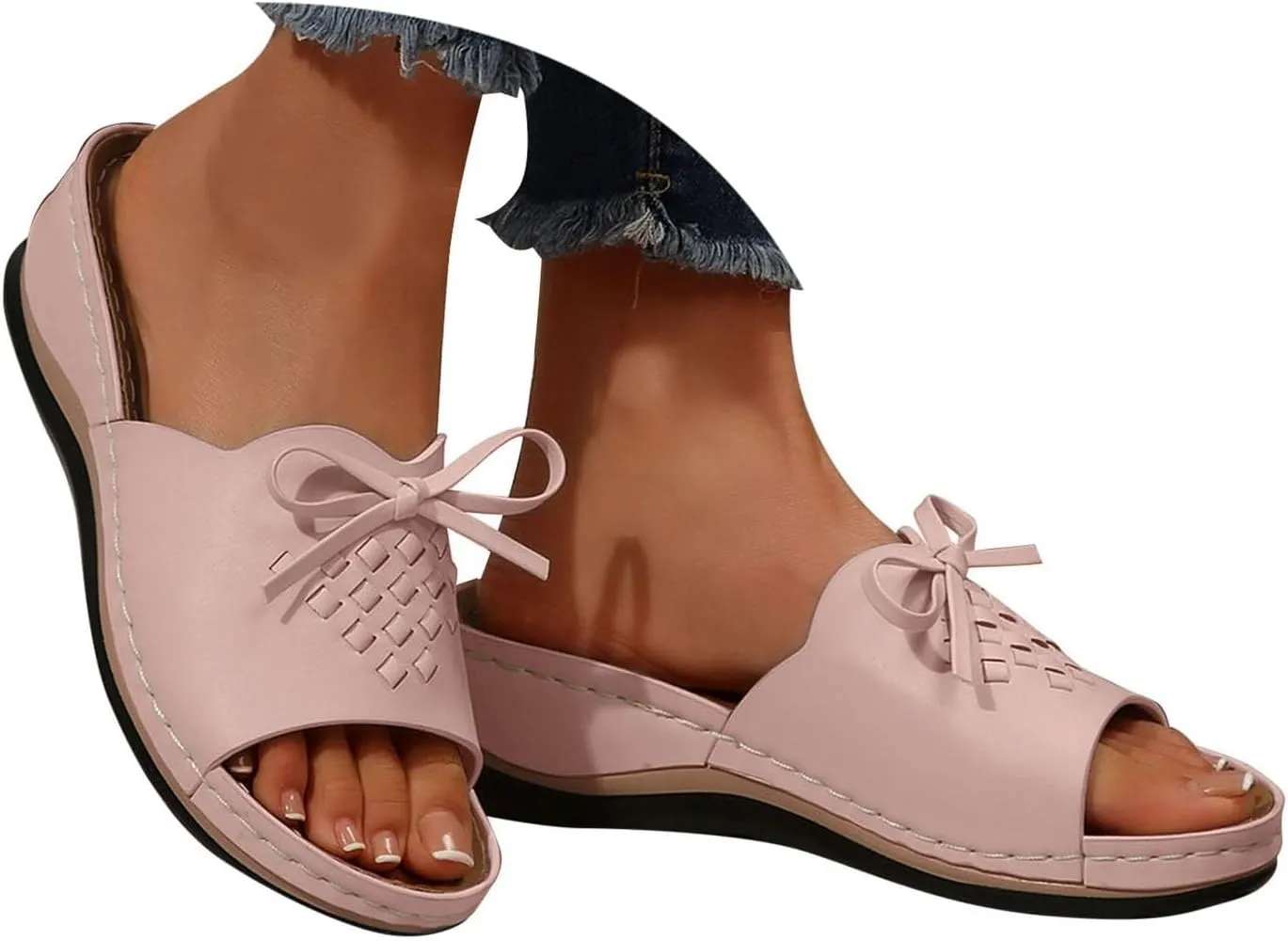 ZSpzx Summer Sandals For Women 2025,Women's Slide Sandals,Womens Comfortable Wedge Slip On Arch Support Slides Orthotic Walking Orthopedic Knot Casual Straps Slip-On Plantar Fasciitis Bunion Sandal