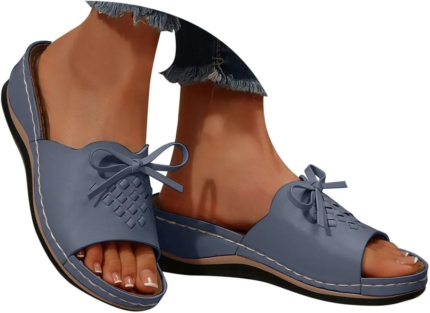 ZSpzx Summer Sandals For Women 2025,Women's Slide Sandals,Womens Comfortable Wedge Slip On Arch Support Slides Orthotic Walking Orthopedic Knot Casual Straps Slip-On Plantar Fasciitis Bunion Sandal