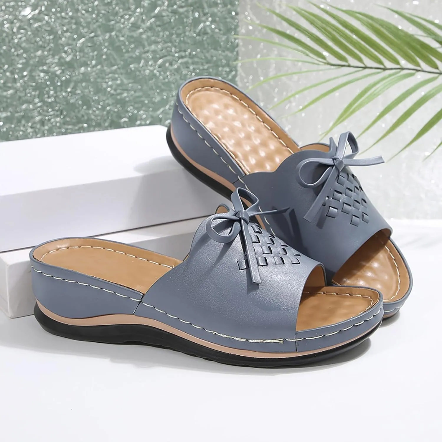 ZSpzx Summer Sandals For Women 2025,Women's Slide Sandals,Womens Comfortable Wedge Slip On Arch Support Slides Orthotic Walking Orthopedic Knot Casual Straps Slip-On Plantar Fasciitis Bunion Sandal