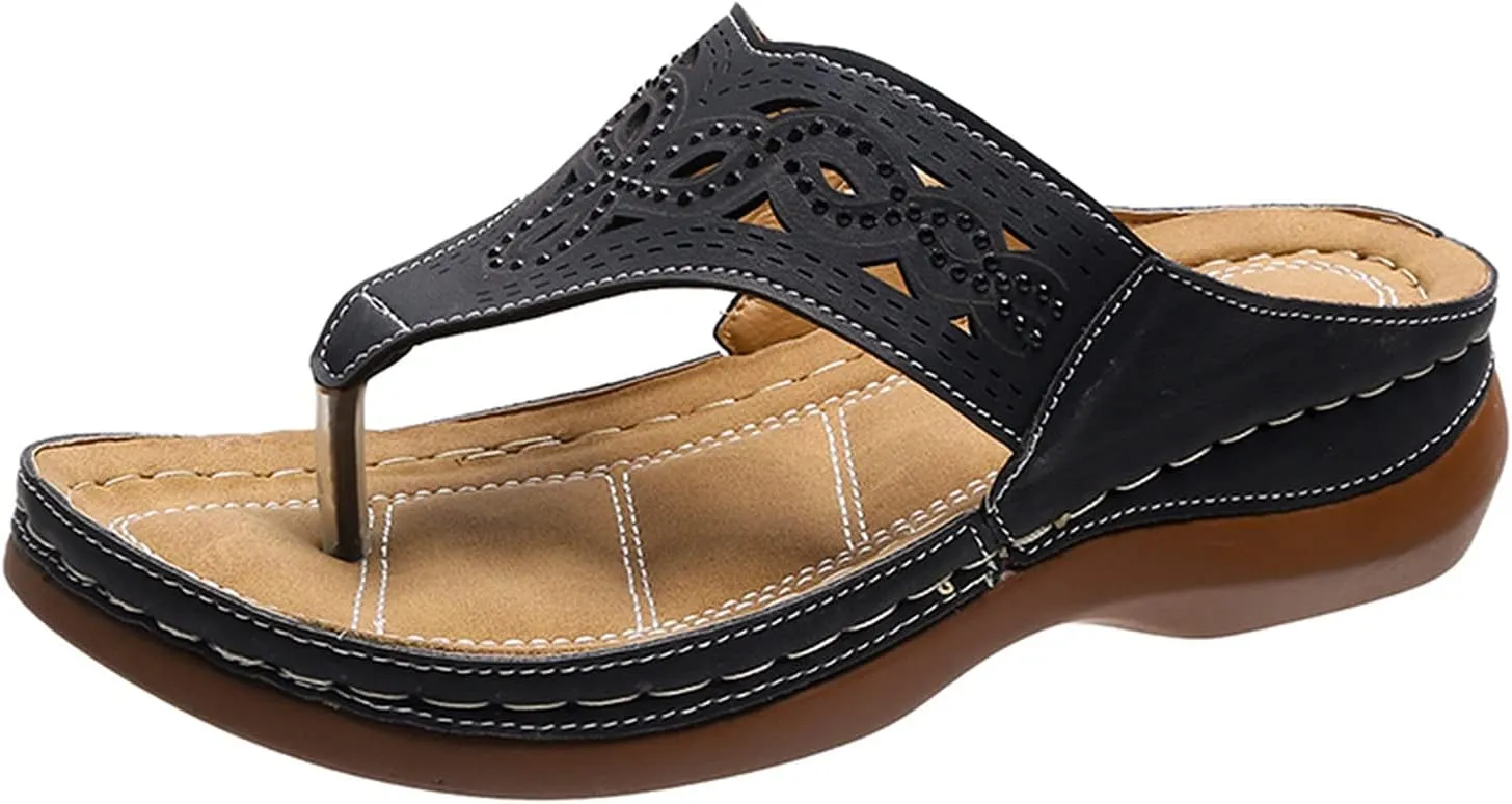 ZSpzx Women's Orthotic Cushion Flip Flops Recovery Walking Sandals for Women Dressy Summer Comfortable Hollow Out Plantar Fasciitis Bunion Casual Womens Outdoor Slides Non Slip-on Beach Shoes