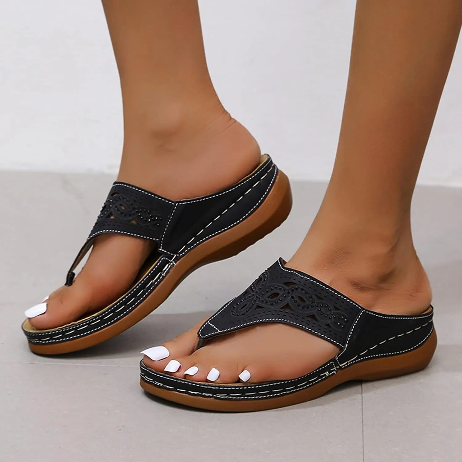ZSpzx Women's Orthotic Cushion Flip Flops Recovery Walking Sandals for Women Dressy Summer Comfortable Hollow Out Plantar Fasciitis Bunion Casual Womens Outdoor Slides Non Slip-on Beach Shoes